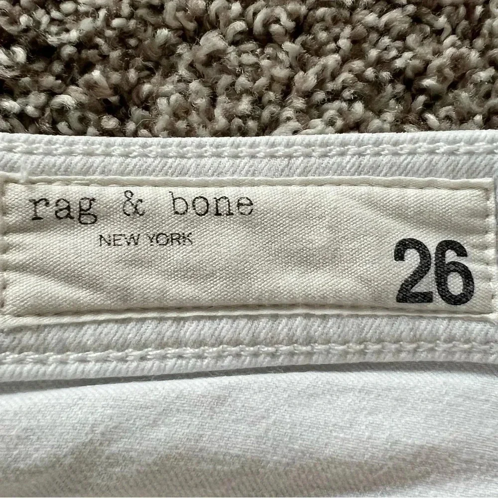 Rag & Bone Dre Low Rise Ankle Slim Boyfriend Jeans White W/ Holes Denim Women 26